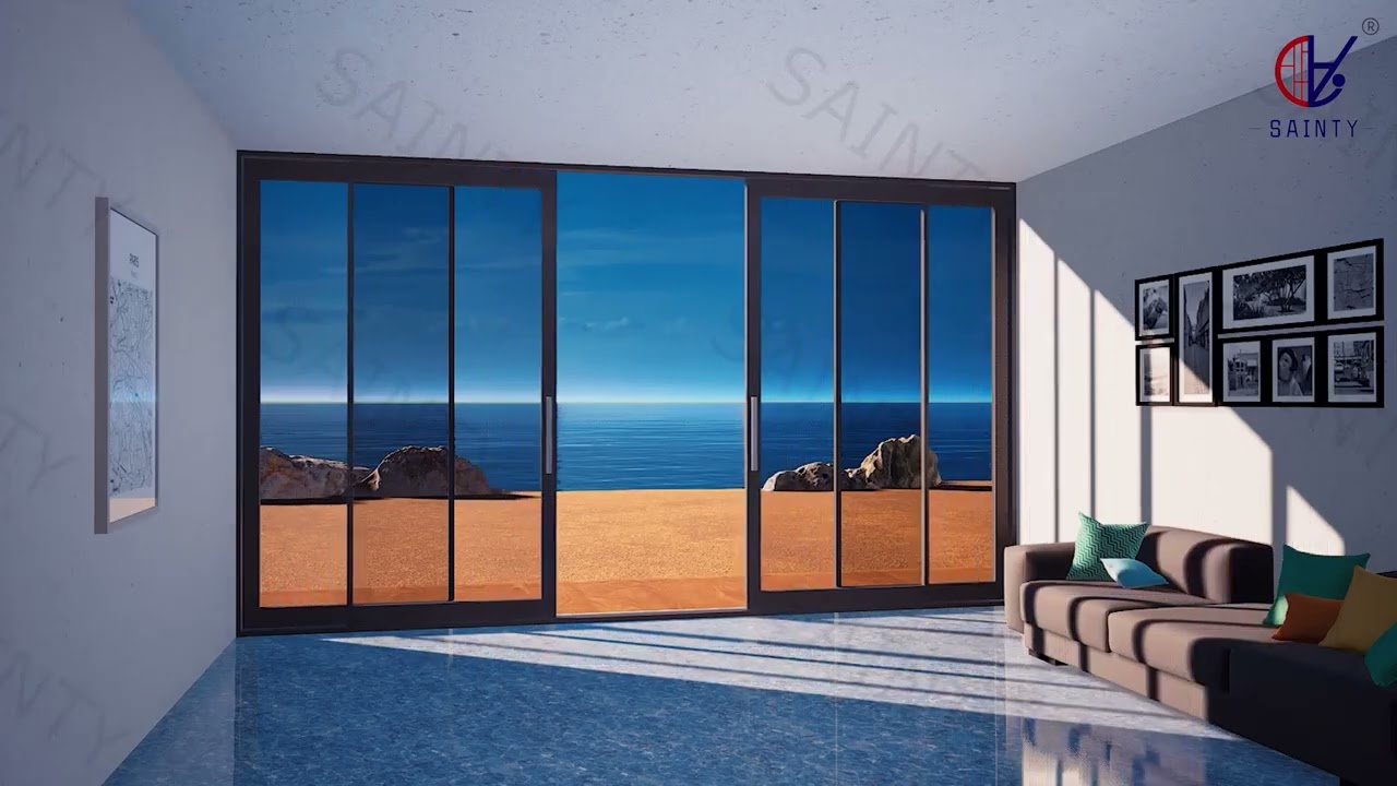 SAINTY™ Thermally Broken Aluminum Sliding Doors - 3.Four pannels 7 meter opposite sliding doors with easy-locking system